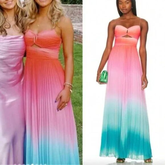 AMUR Maxi Gown Dress Pink Blue Emmett Pleated Ombre Gradient Sleeveless size 6 - Picture 1 of 11